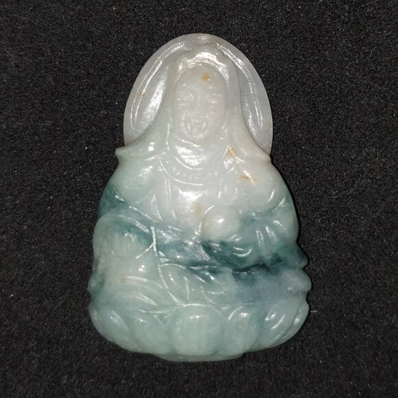 Vintage Natural Double-Sided Hand-Carved Jade Guan Yin Talisman Pendant - Picture 3 of 11